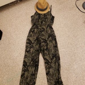 Linen green jumpsuit with palm print from Old Navy